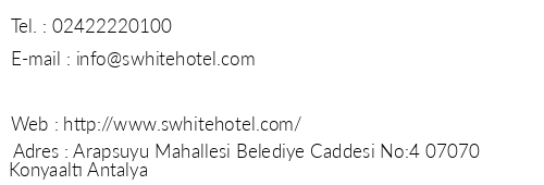 Hotel S White telefon numaralar, faks, e-mail, posta adresi ve iletiim bilgileri